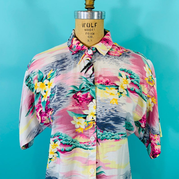 ❌ SOLD ❌ 1980s Hawaiian Pink Palm Tree Top | B 40" - Picture 5 of 8